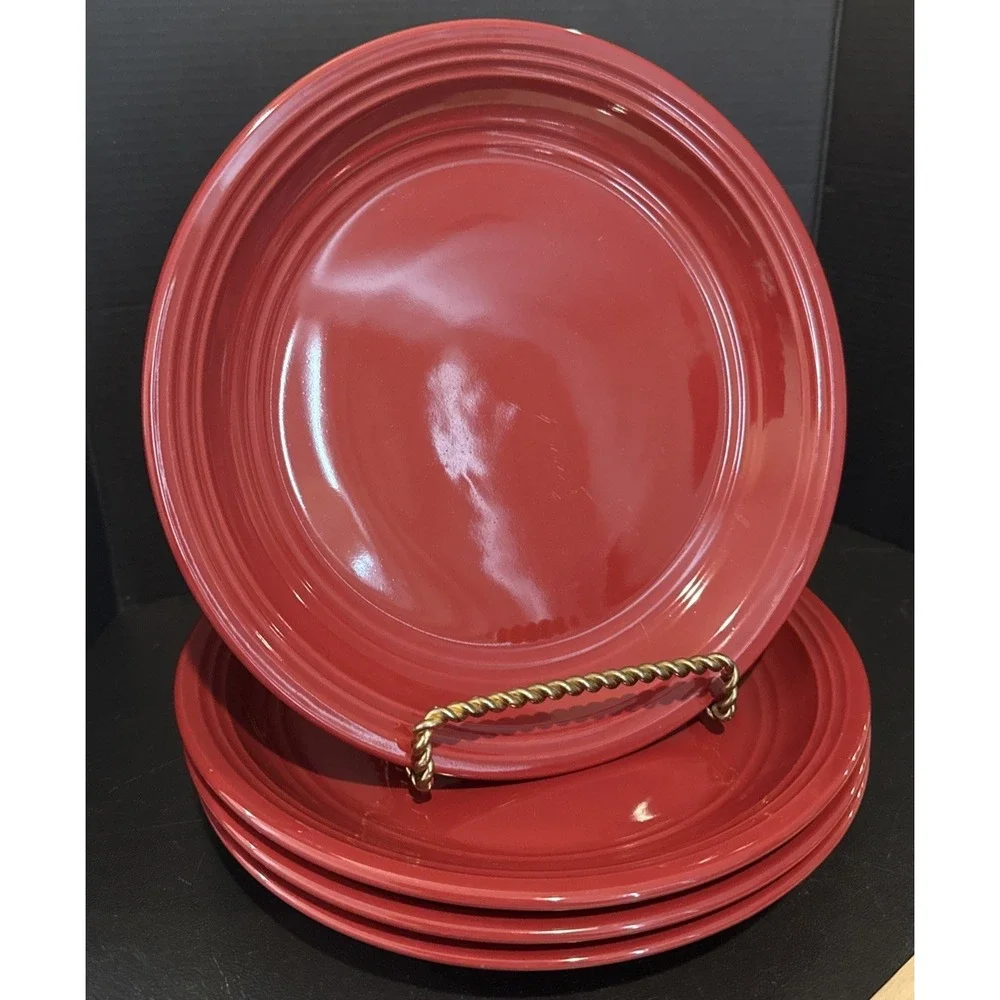 Mainstays Rainforest Sedona Red Embossed Ring Stoneware Salad Plates Set Of 4